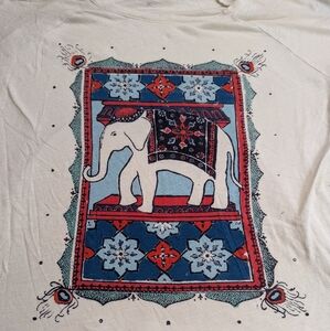 Lucky Brand Elephant Bohemian Style Off-White with Red & Blue Graphic Medium